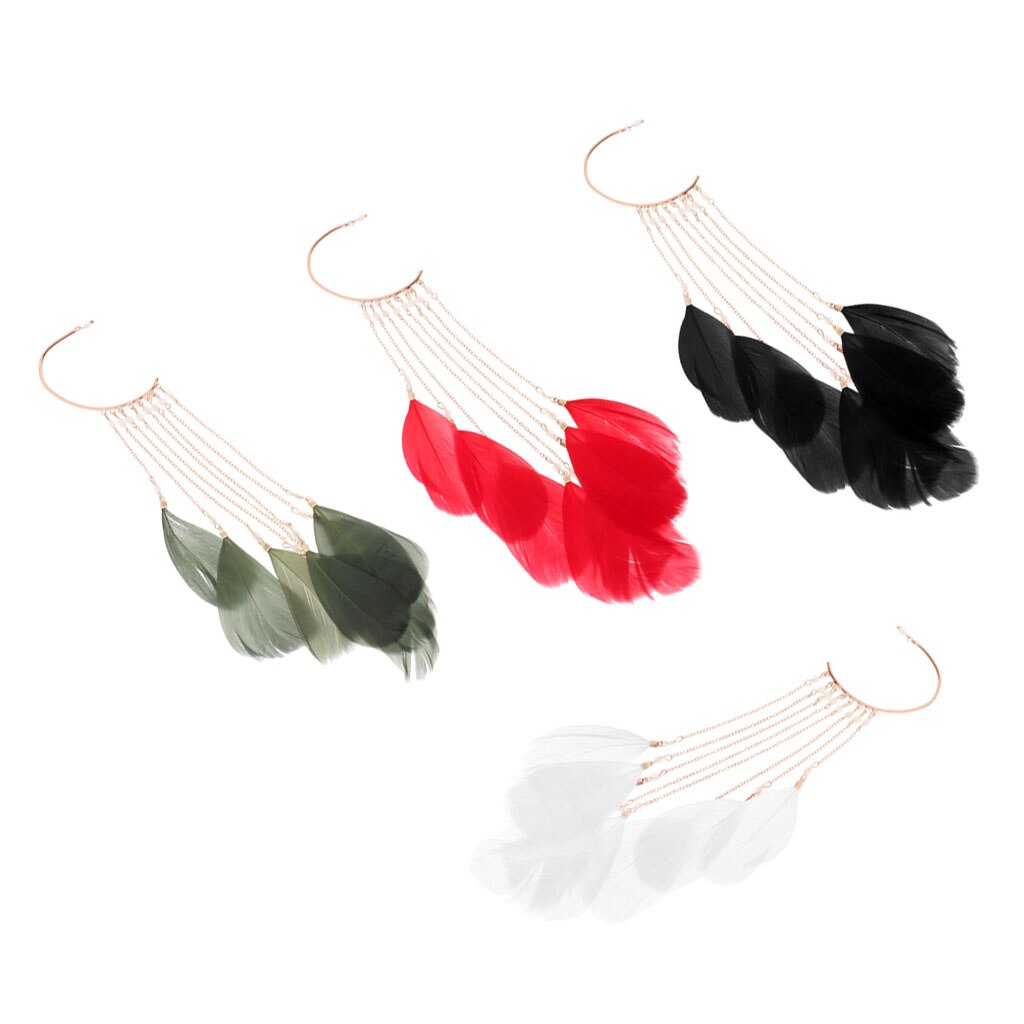 Oreille chenille grimpeur bohême plume perlée longue gland balancent goutte manchette boucles d'oreilles