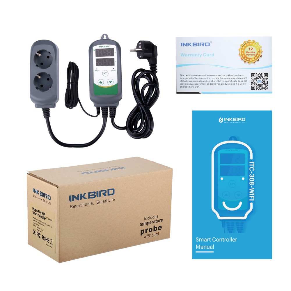 INKBIRD-controlador de temperatura de refrigeración, termostato regulador para invernadero, elaboración casera, enchufe de la UE, WIFI, ITC-308 y 308