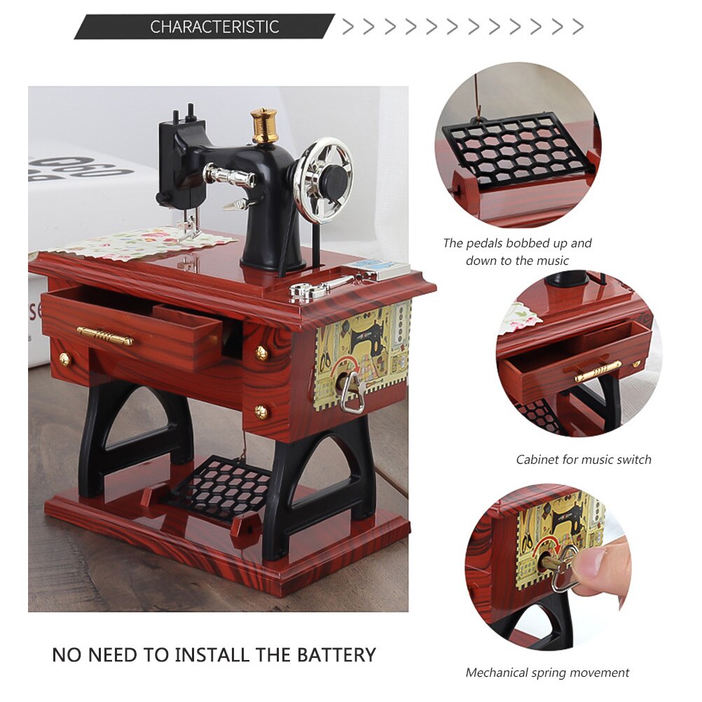 Mechanical Musical Box Sewing Machine Shape Desktop Decoration Birthday