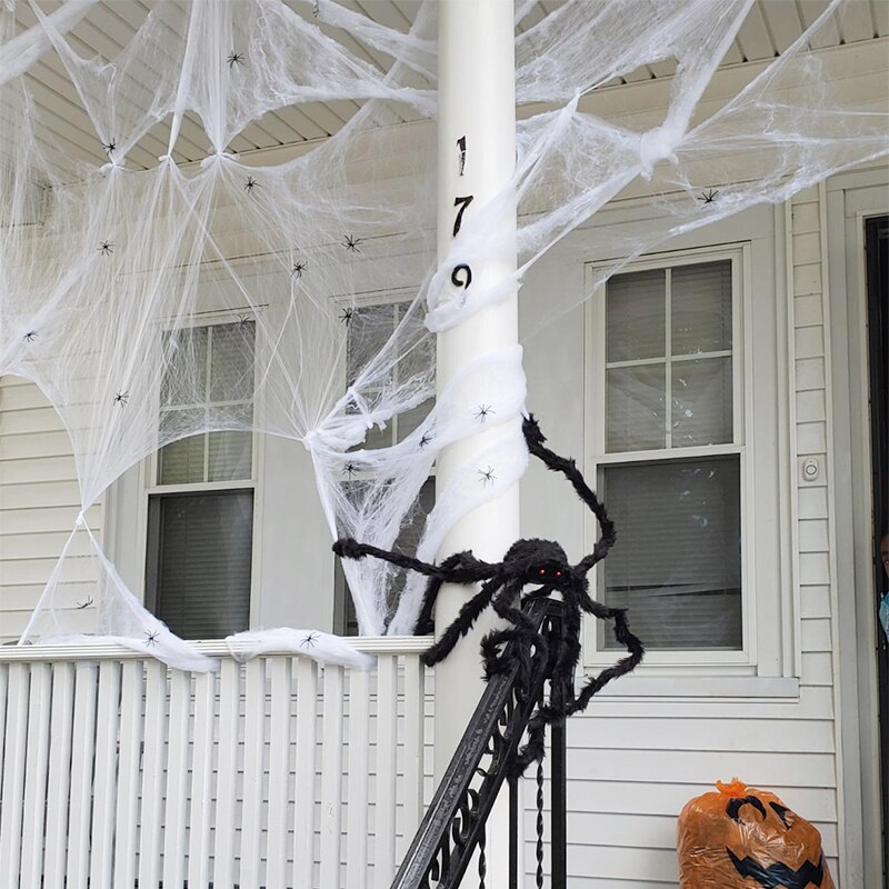 Hvidt strækbart spindelvæv kunstigt edderkoppespind halloween dekoration skræmmende festscene rekvisitter rædsel hus boligindretning tilbehør