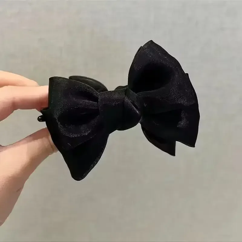 Pinza para el pelo con pajarita para mujer, coleta de terciopelo, pinza para el pelo grande fija, accesorios para la cabeza de Color sólido, para niña: Negro