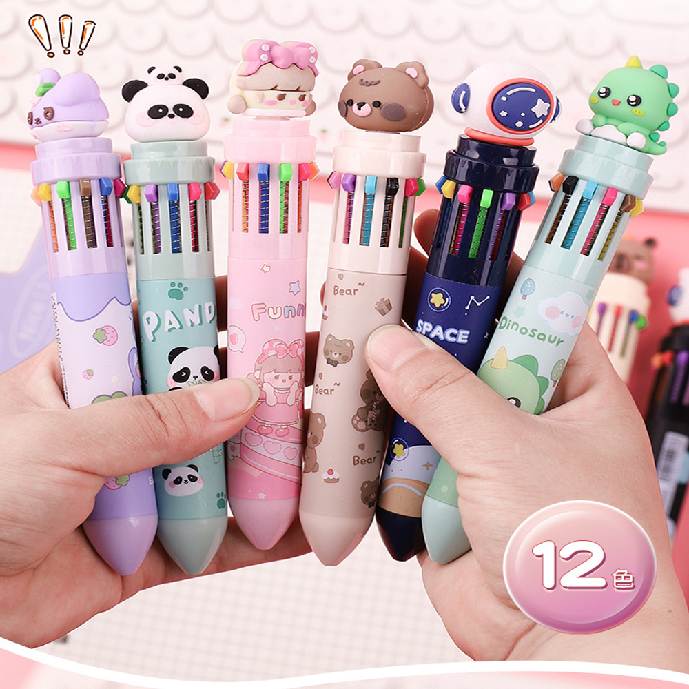 1 stücke Zehn farben kugelschreiber Karikatur Nette Farbe durch typ Multi funktionale unterschrift stift 12 farben neutral stift malerei preis