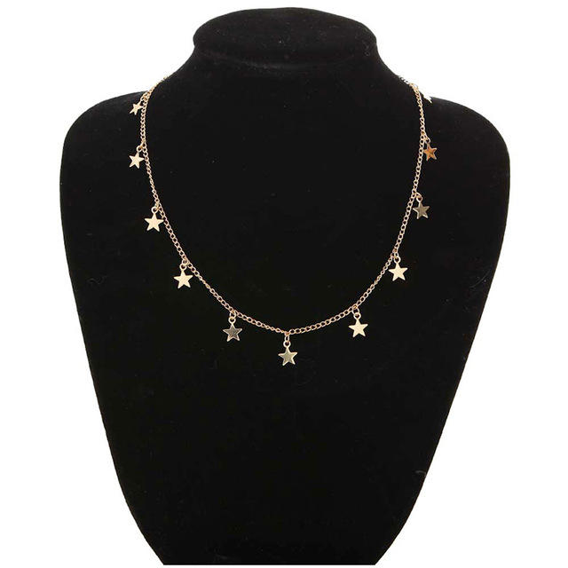 Accesorios de para mujer collar con colgante de estrella de oro de aleación Natural y collar con colgante de corazón Cadena de clavícula delgada para mujer: Golden stars