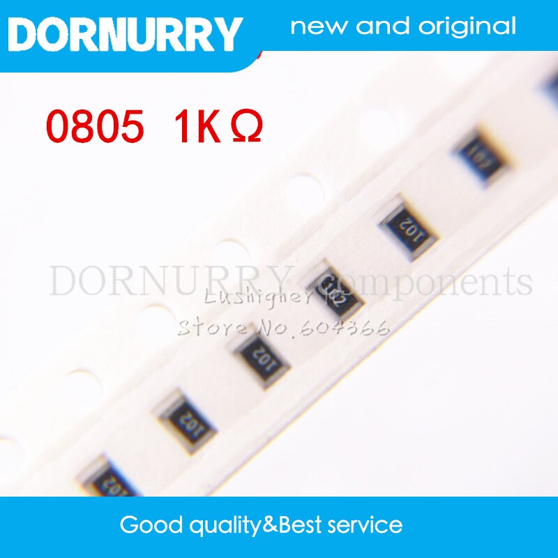 100PCS 0805 SMD Resistor 5% 1000ohm 102 1001 1K Ohm 1Kohm DORNURRY