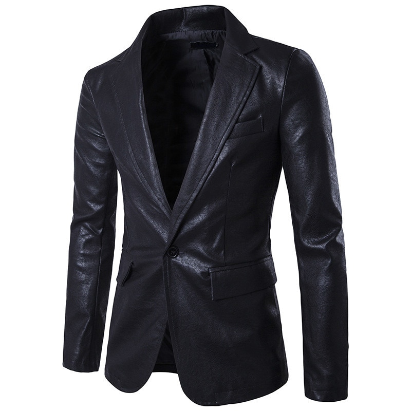 Mandlig slank high-end rød pu-jakke mænd langærmet formelt overtøj i imiteret læder forår plus size frakke solid 2xl: Sort / Xl