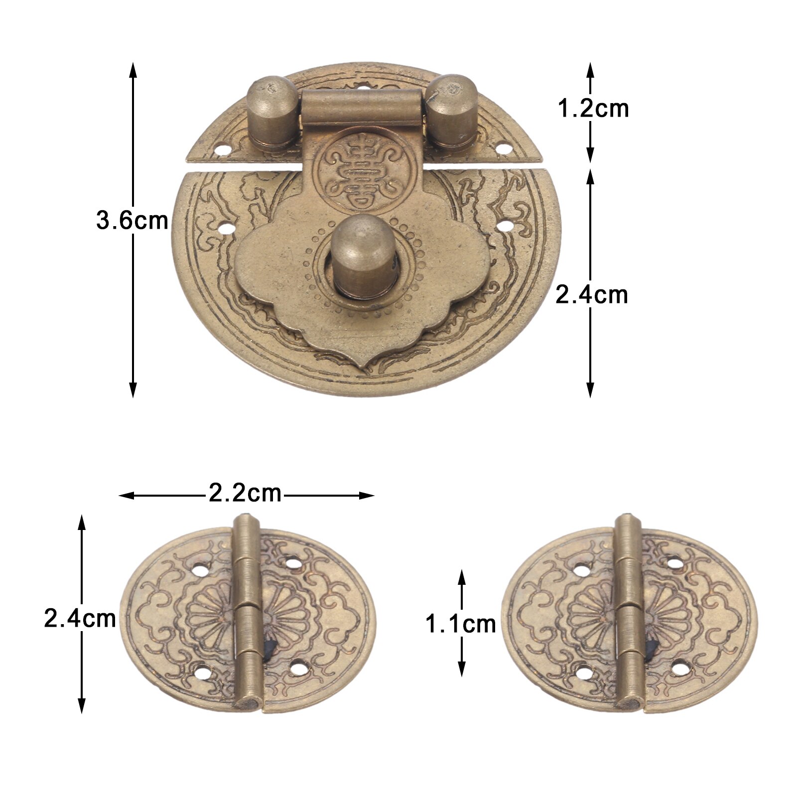 3Pcs/Kit Antiek Messing Hasp Klink + 2 Scharnier Chinese Stijl Vintage Mini Sluiting Oude Europese sieraden Borst Hout Wijn Doos