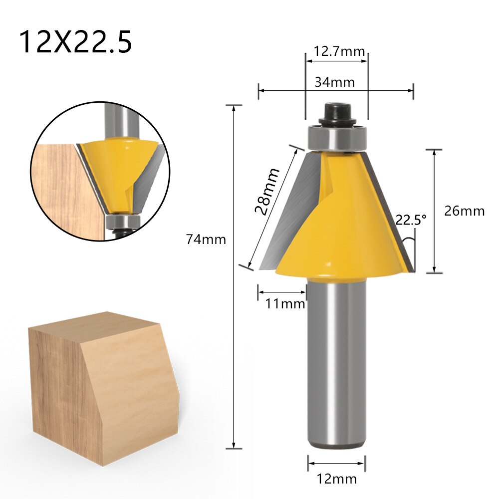 8Mm 6Mm 1/4 Inch 12Mm 1/2 Inch Schacht Chamfer Frees 15 Graden Bevel Rand Frees voor Hout Woodorking Machine Tools: NO11 12x22.5