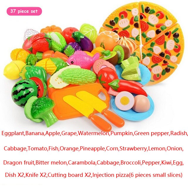 6/10/13/18pcs/20pcs/37pcs/set Housekeeping Toys education toys for baby color random surwish plastic fruit vegetables cut toys: 37pcs