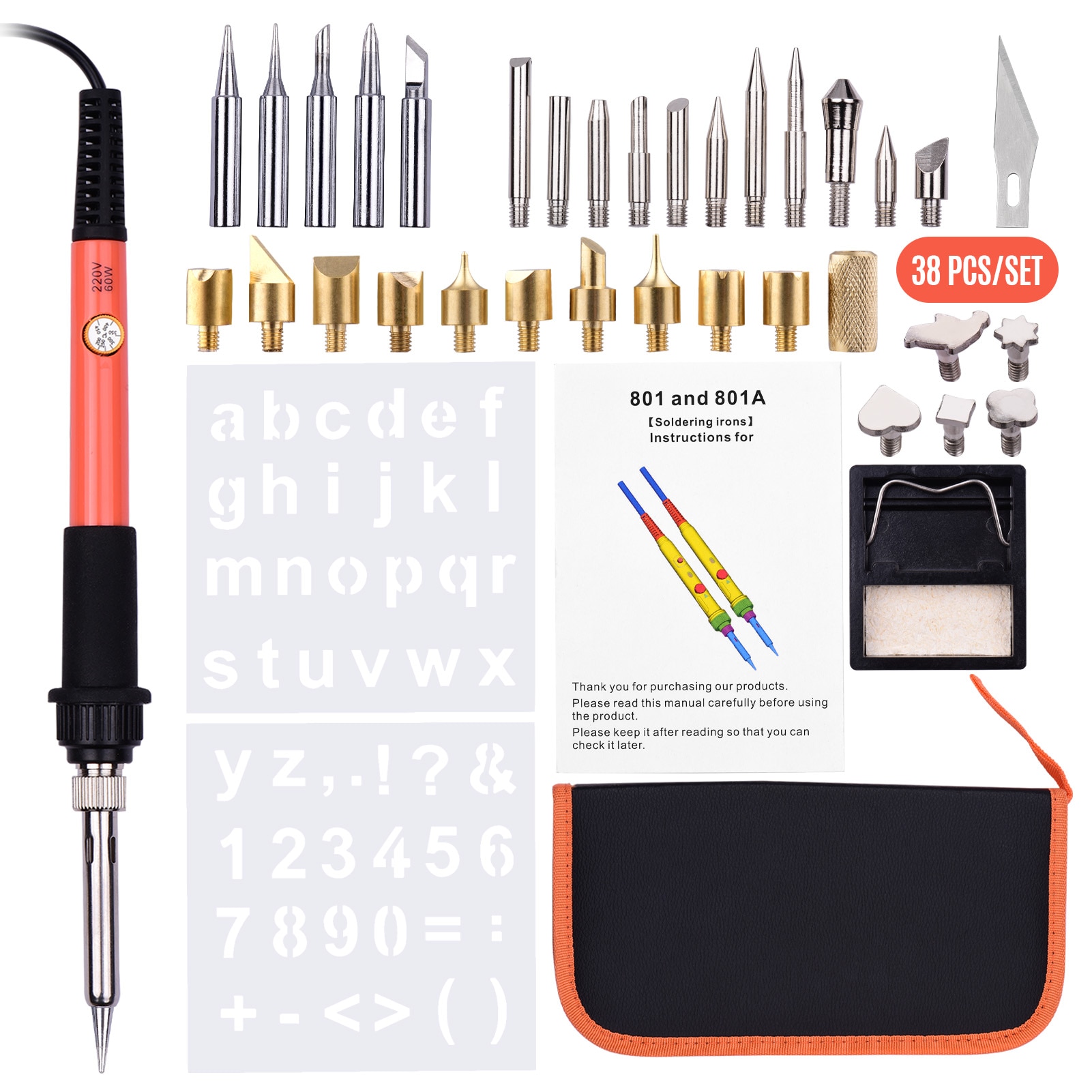 38PCS Wood Burning Tool Kit Pyrography Pen Adjustable Temperature from 200-450℃ for Beginners Adults Wood Burning Carving