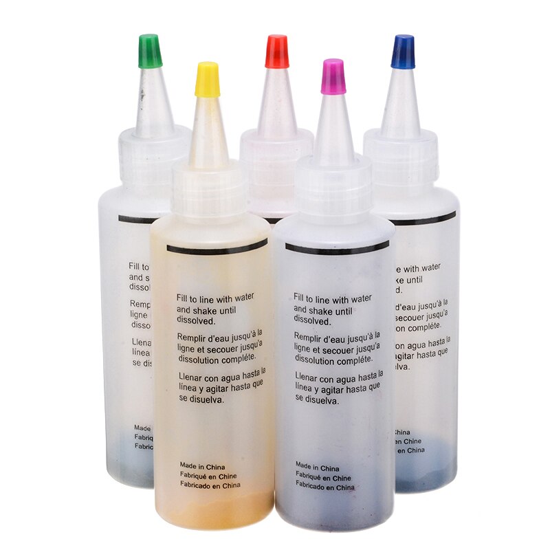 5 flasker 22.6g 0.79oz tie dye  + 20 stk gummibånd  + 4 par vinylhandsker diy farverige tie dye kit tekstilfremstillingsværktøjer
