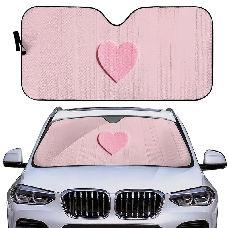Solskydd för vindruta, söt rosa bilskydd för kvinnor, solskydd för fordon, rosa bildekor rosa biltillbehör rosa solskydd: Mörkgrå