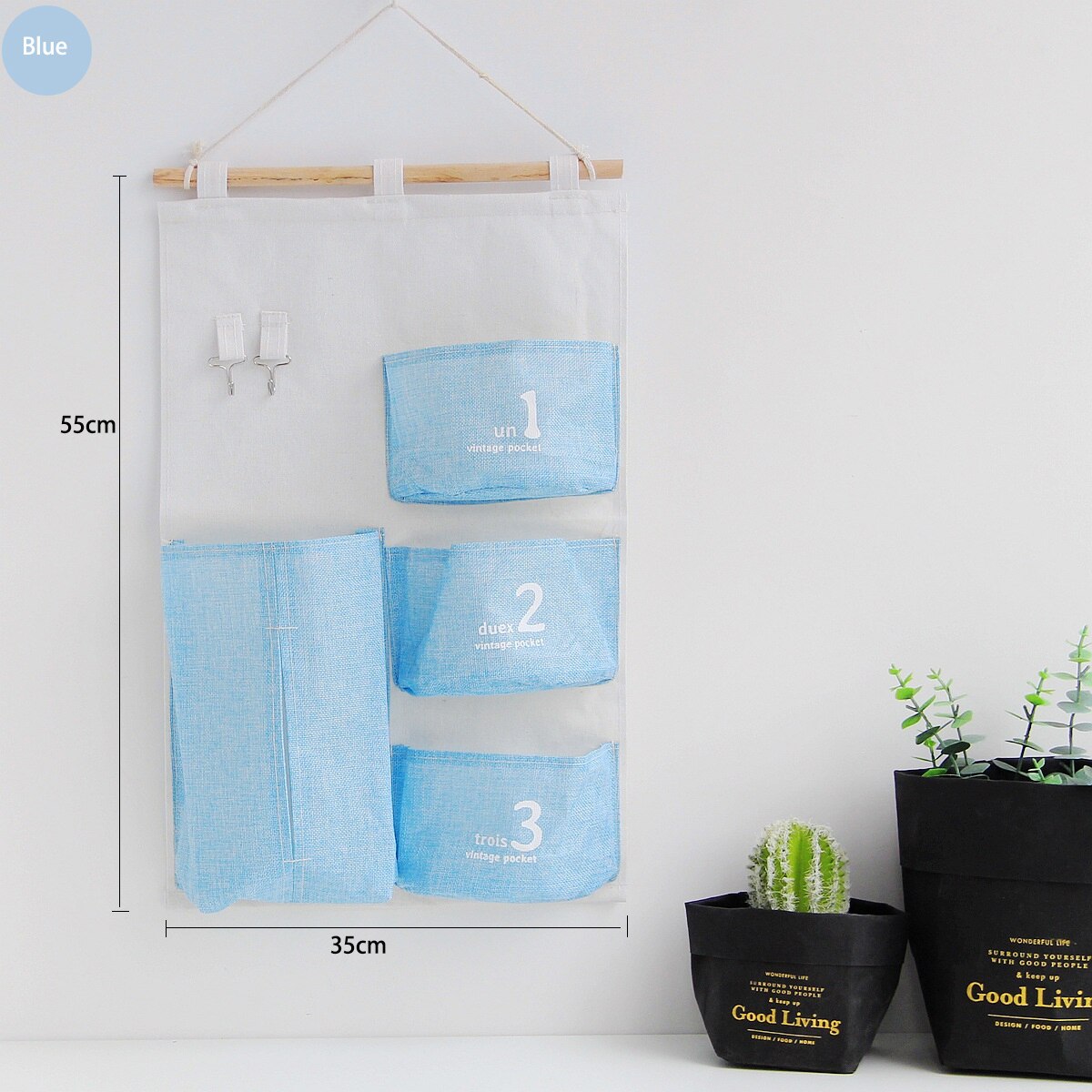 9 lommer væghængende organisator taske hjem opbevaring hængende tasker til garderobe soveværelse køkken badeværelse nøgler legetøjsvæv organisering: Blå -4 lommer
