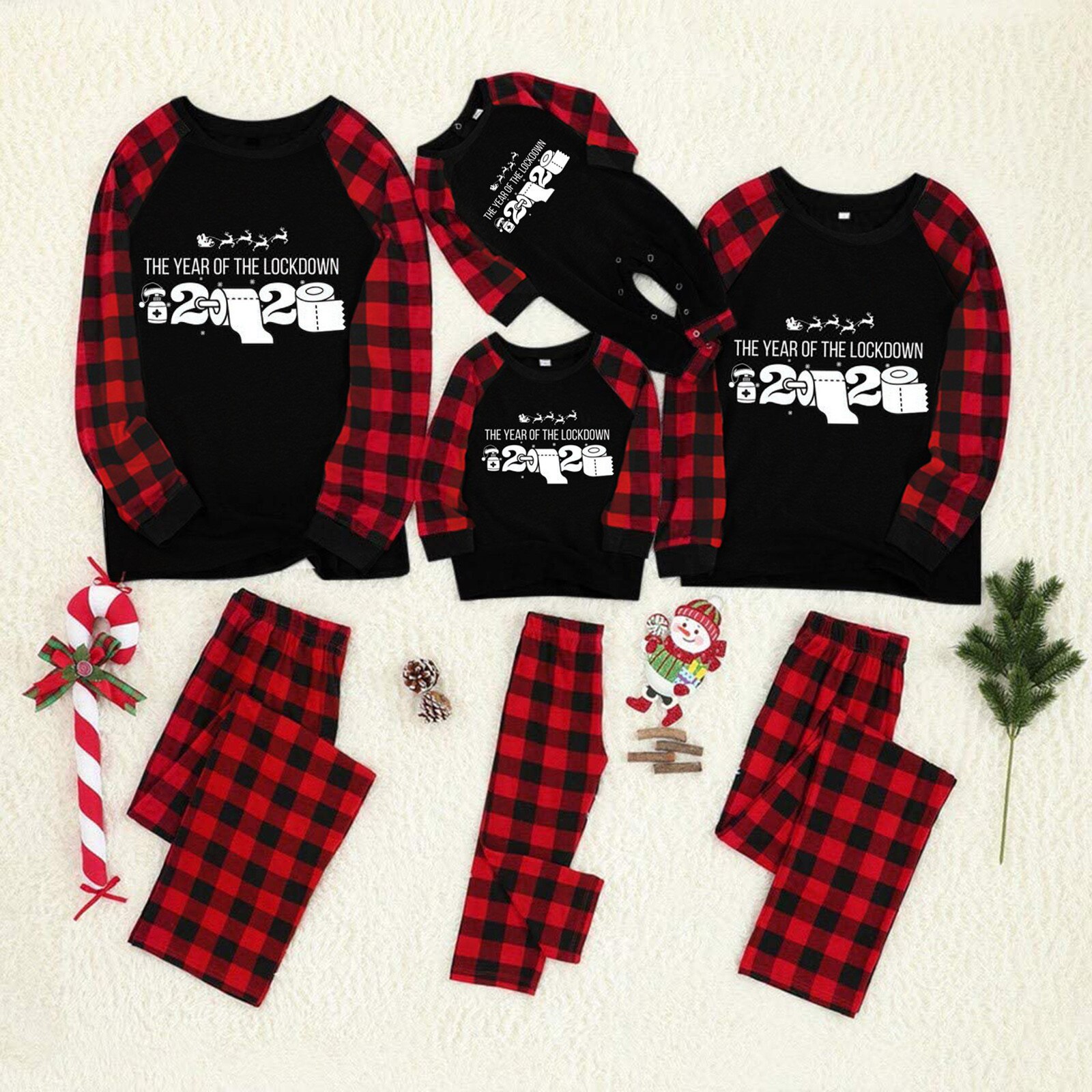 Kerst Vrouw Moeder Gedrukt Tops En Broek Kerst Familie Kleding Pyjama Jaar Familie Ouder-kind Set Plaid print