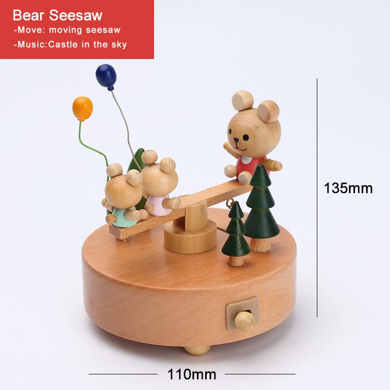 Wood Music Box Caja Musical Wooden Boxes Girls Clockwork Craft Free Engraved Birthday Home Decoration Accessories YYH-MZ: Bear Seesaw