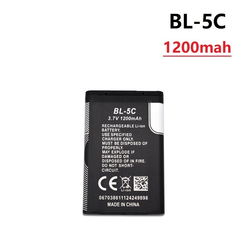 3.7v 1200 mah batteri bl -5c bl5c bl 5c oppladbare batterier til nokia 2112 2118 2255 2270 2280 2300 2600 2610 3125 3230 1 stk: Rød