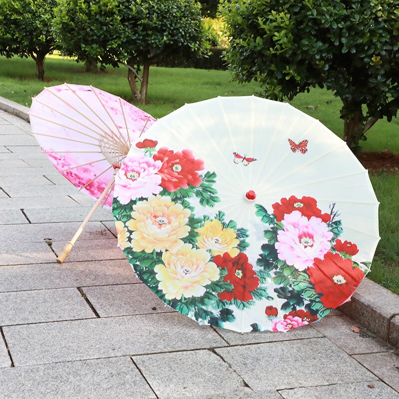 Paraguas de seda Retro para mujer, sombrilla de estilo chino de papel de aceite, de baile antiguo, paraguas decorativo artesanal, paraguas de mango de madera