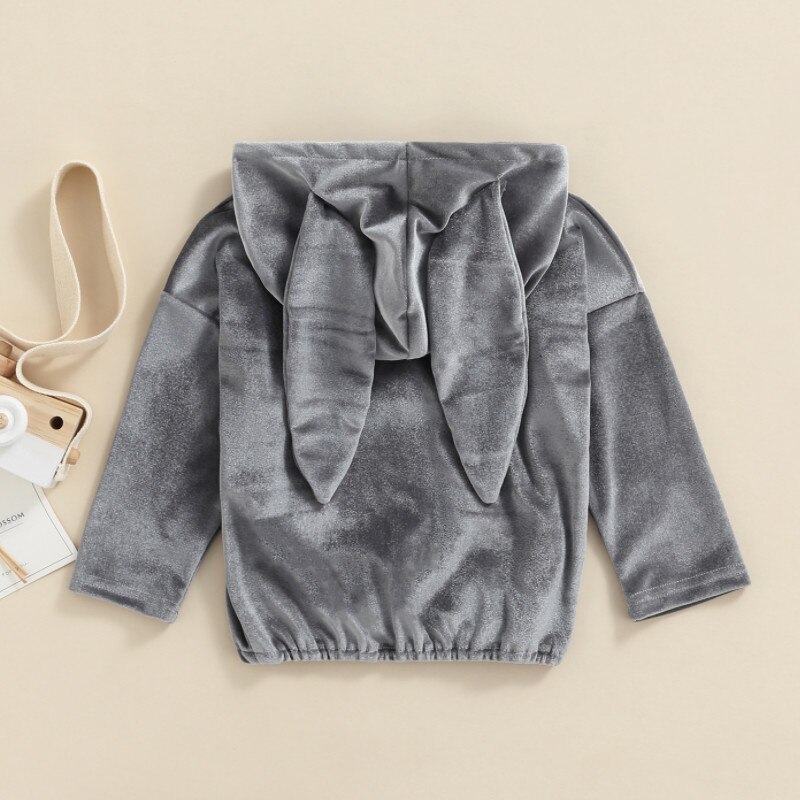 dreptać dziewczynka bluza z długim rękawem, kreskówka uszy królika gruby sweter, niewidoczny regulowany sznurek topy