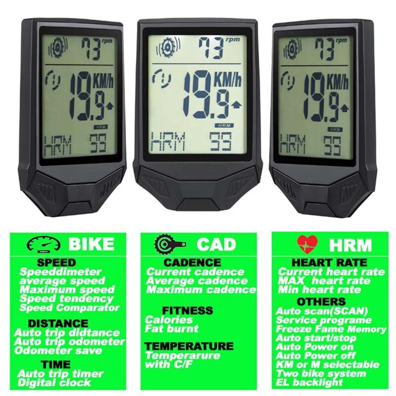 SEWS-XQJ Multifunctional Wireless Bicycle Tachometer, Heart Rate Bicycle Computer,Cadence Cycle Computer, Nightlight, Waterproof