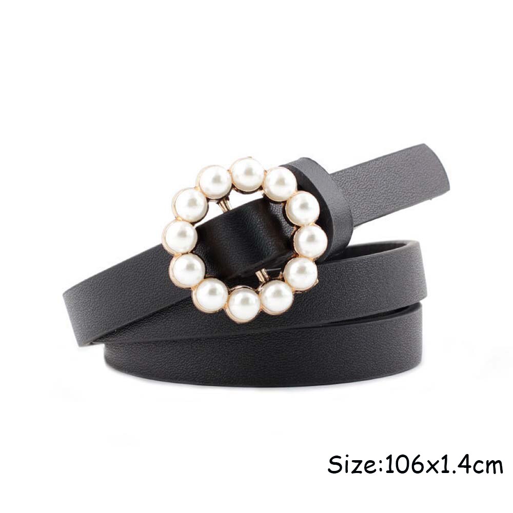 1pc Frauen Perlen Perlen O-Ring Schnalle Gürtel PU Taille Gürtel Für Dame Kleid Kleidung Zubehör Schwarz Leder luxus Bund: 2