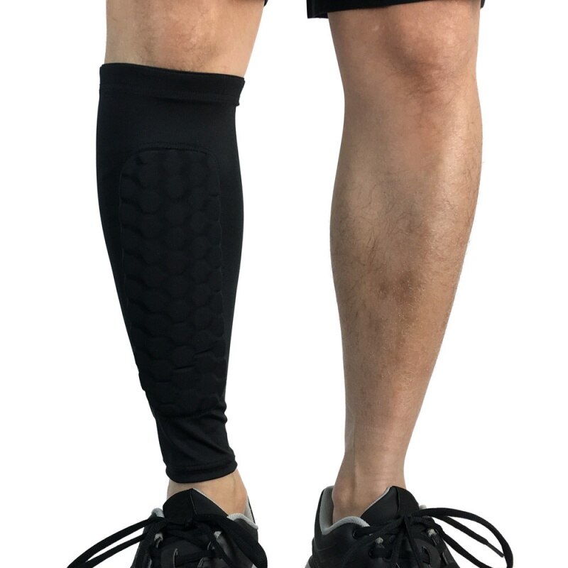 1Pcs Sport Basketbal Been Mouwen Honingraat Anti-Crash Compressie Been Kalf Mouw Fietsen Running Jogging Beenwarmers: Black / XL