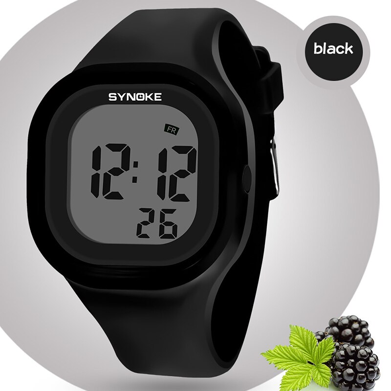 Synoke Kinderen Kinderen Digitale Horloge Meisjes Jongen Horloges Studenten Klok Kleurrijke Siliconen Led Digitale Sport Horloges: Black