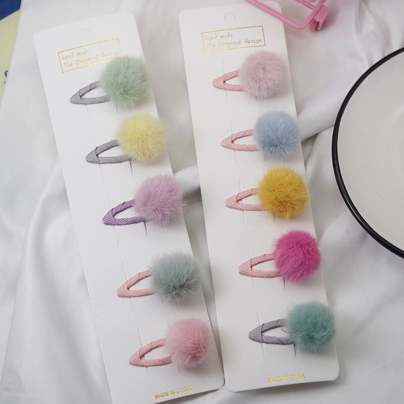 5 Stks/partij Leuke Pompom Baby Meisje Haar Clips Set Candy Kleur Mini Bal Prinses Hoofddeksels Kids Haarspeldjes Baby Haar accessoires