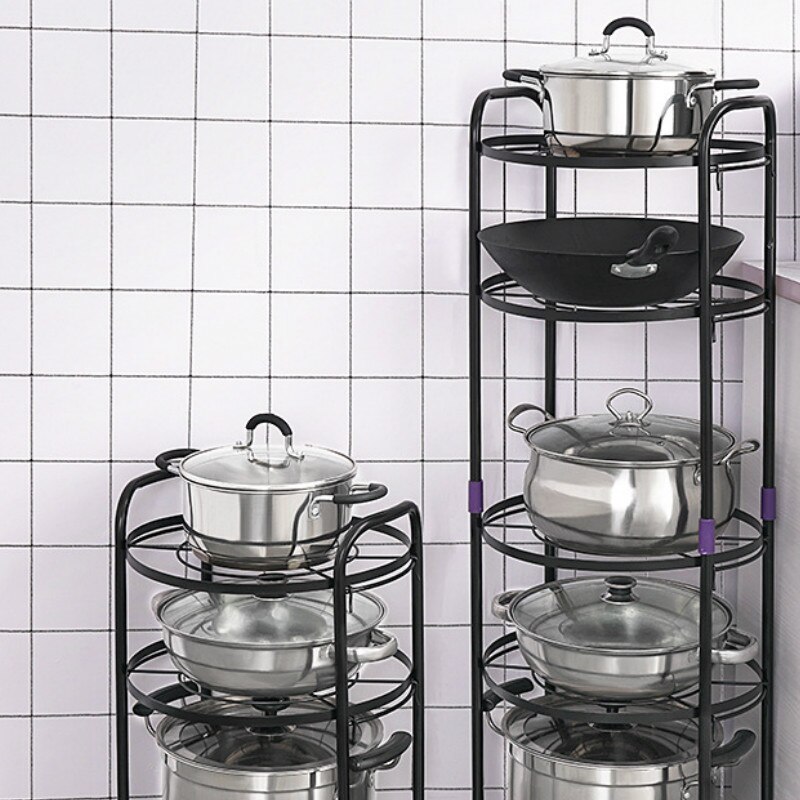 kitchen storage pot floor multi-layer corner rack electric rice cooker rack black kitchenware storage pot rack WF1105