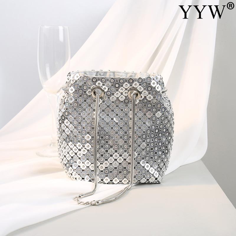 Women Bucket Shoulder Bag With Sequin Crossbody Bag Evening Party Sliver Gold Purse Girl Handbags Female Clutches Bolsos: diamonds  gold