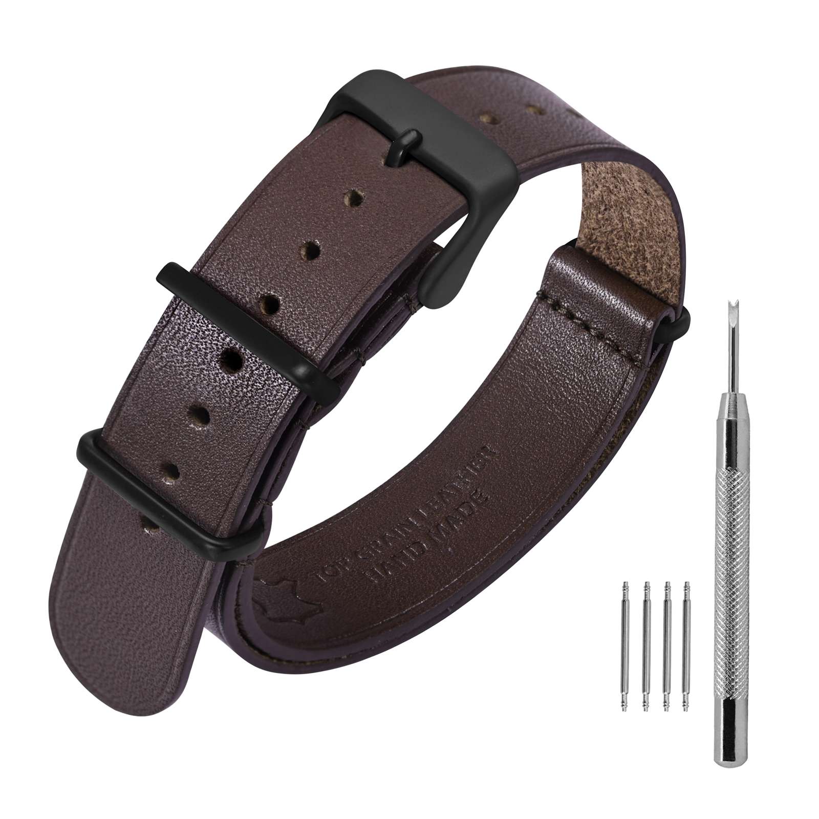 Pulseira de relógio de couro ANNEFIT 18mm 20mm 22mm, pulseiras de relógio militar de uma peça de pele de bezerro genuína para homens e mulheres preto marrom azul: Prata amarelo / 22 milímetros