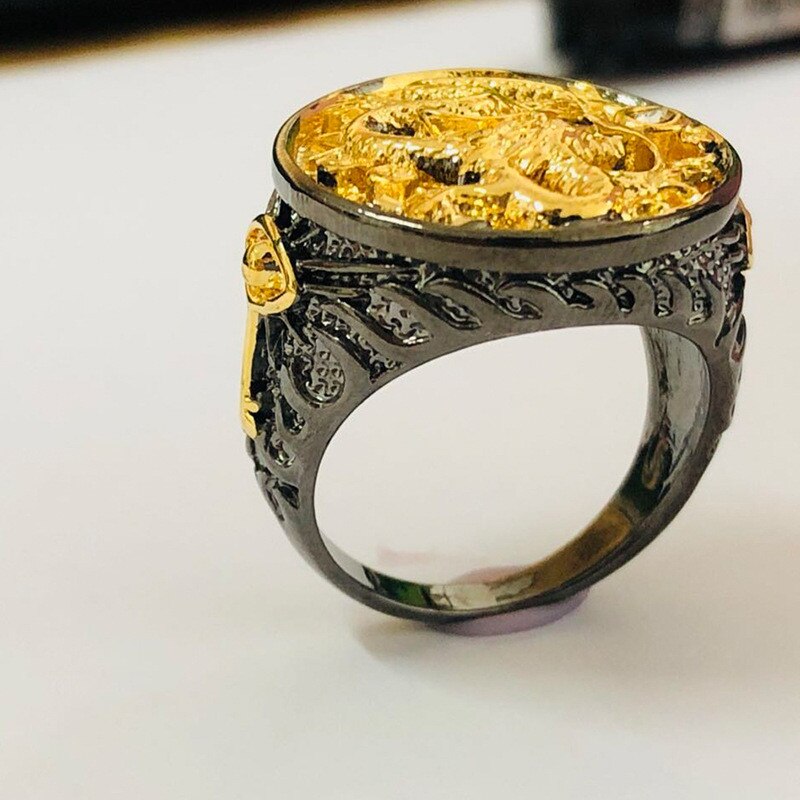 Black Golden Dragon Punk Ring Men Vintage Jewelry Rings For Women Retro Engagement Ring Men Accessories Femmale Big Rings