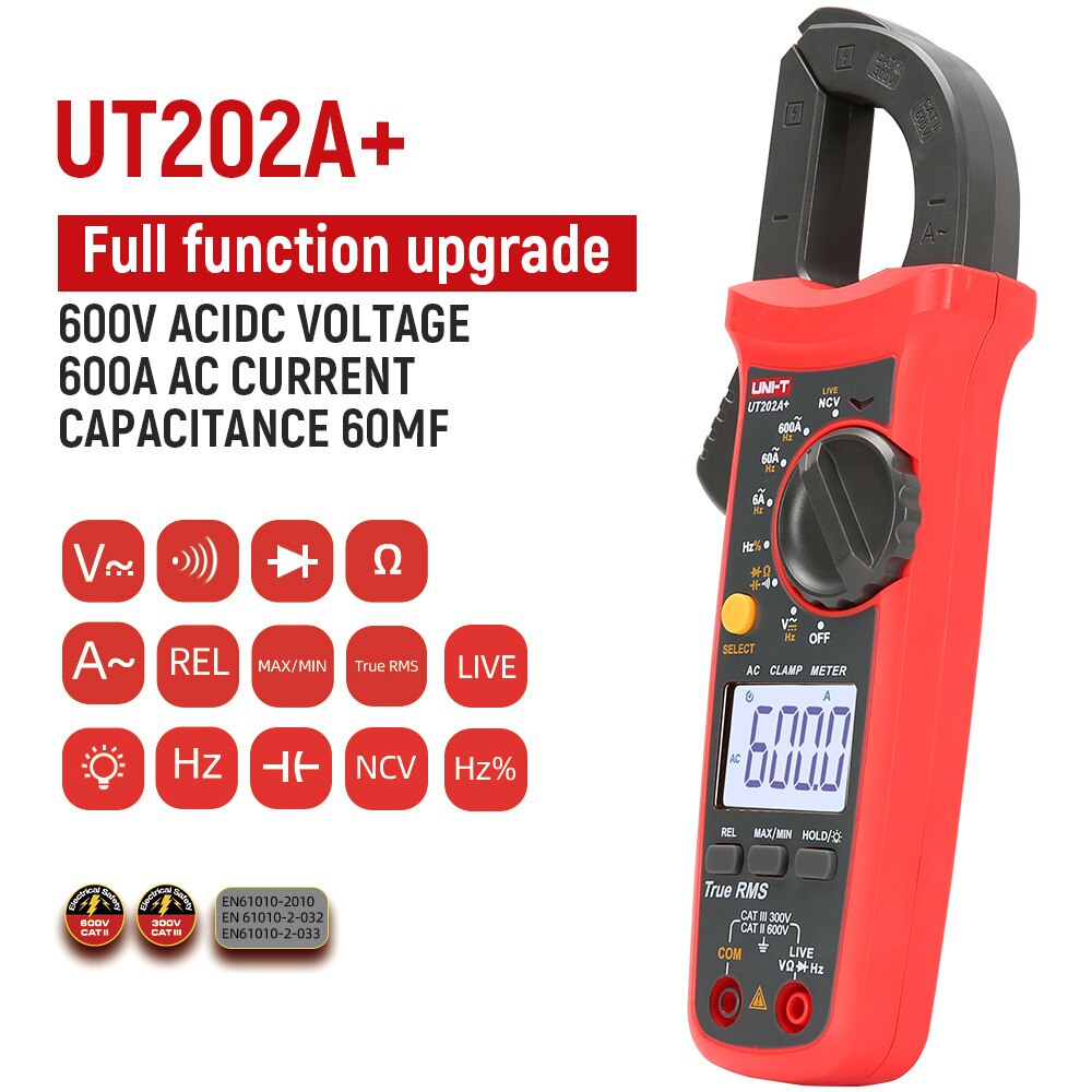 UNI-T UT201+ Digital Clamp Meter UT202+ UT203+ UT204+ UT202A+ 400-600A True RMS Automatic Range High Precision Multimeter Tester: UT202A pro