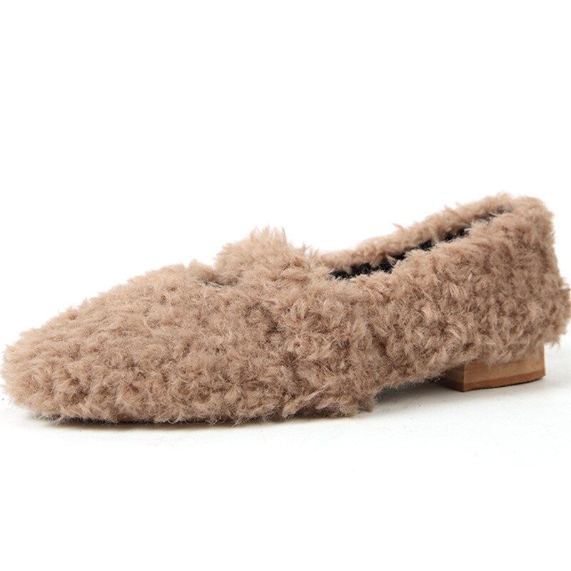 Hook & loop fritidsskor kvinna vårbaletter plattor slip on dam skor varm plysch päls lägenheter dam loafers