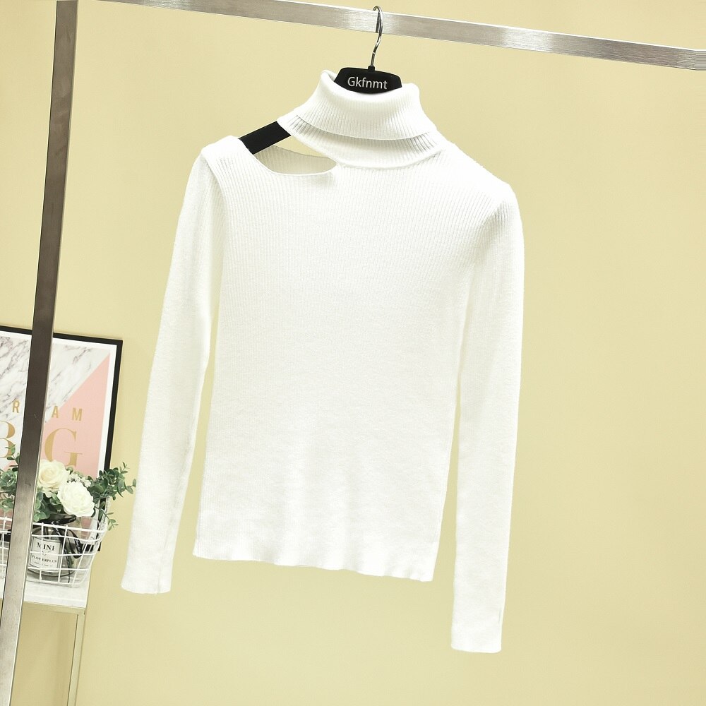 Sexet striktrøje off shoulder sweater sweater til kvinder langærmet rullekrave dame sweater hvid tøj vintage sweater
