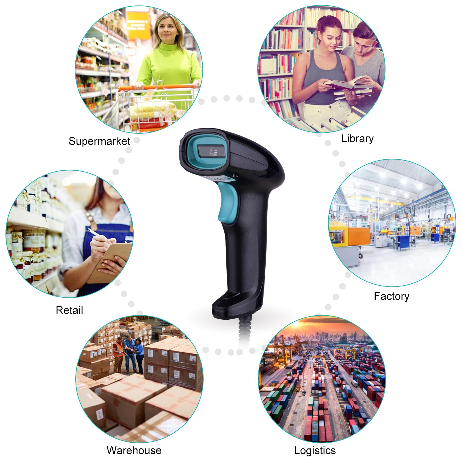 Handheld 1D Barcode Scanner USB Wired Bar Code Reader Manual/Auto Continuous Scan Compatible with Linux Windows