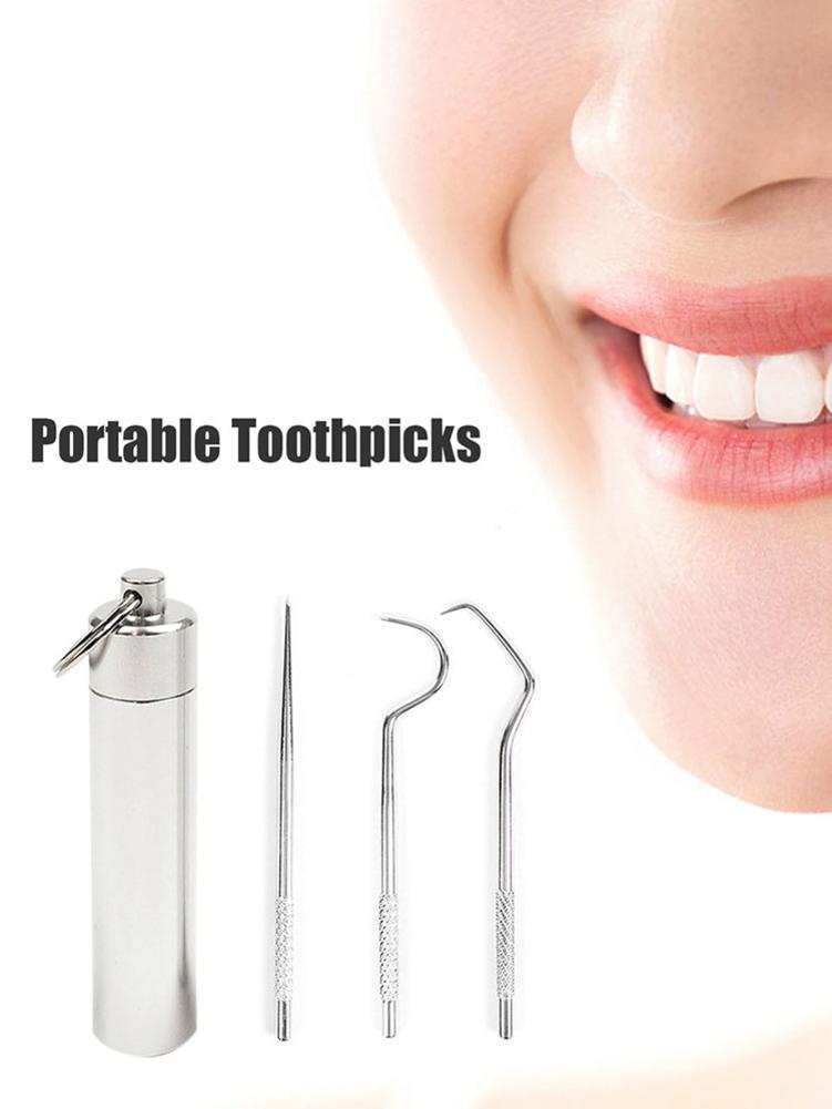 Portable Stainless Steel Toothpick Set Metal Flossing Tools With Portable Toothpick Holder Outdoor Household Travel Seal Storage