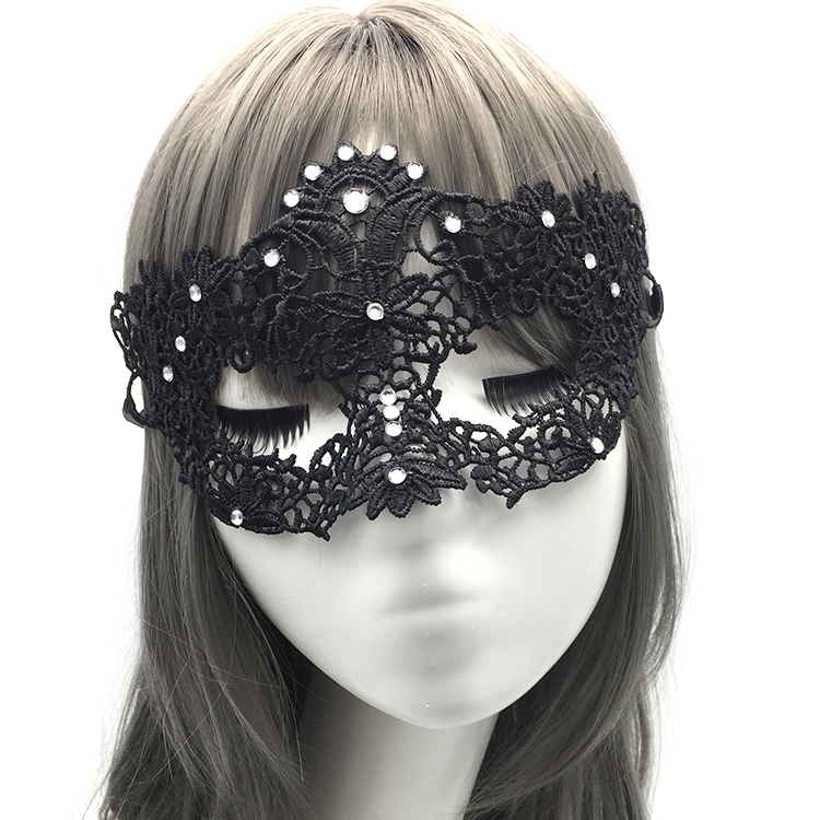 Masque en dentelle de diamant, accessoires d&#39;halloween, demi-visage noir, Sexy, princesse, bandeau pour femme adulte