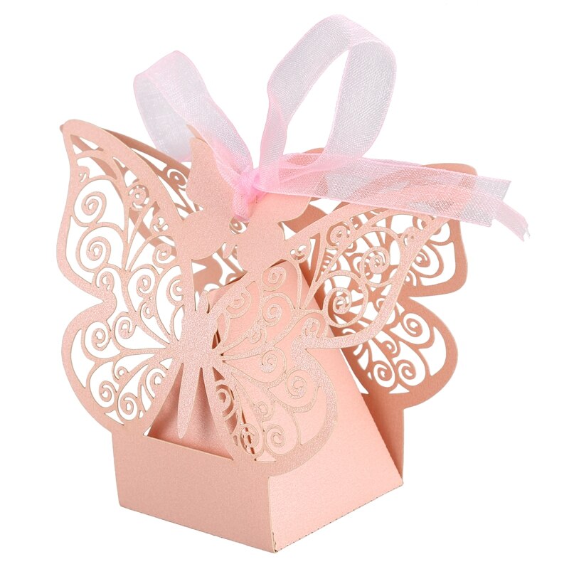 50 stk butterfly bryllup favor boks bursdagsfest godteri bokser (rosa)