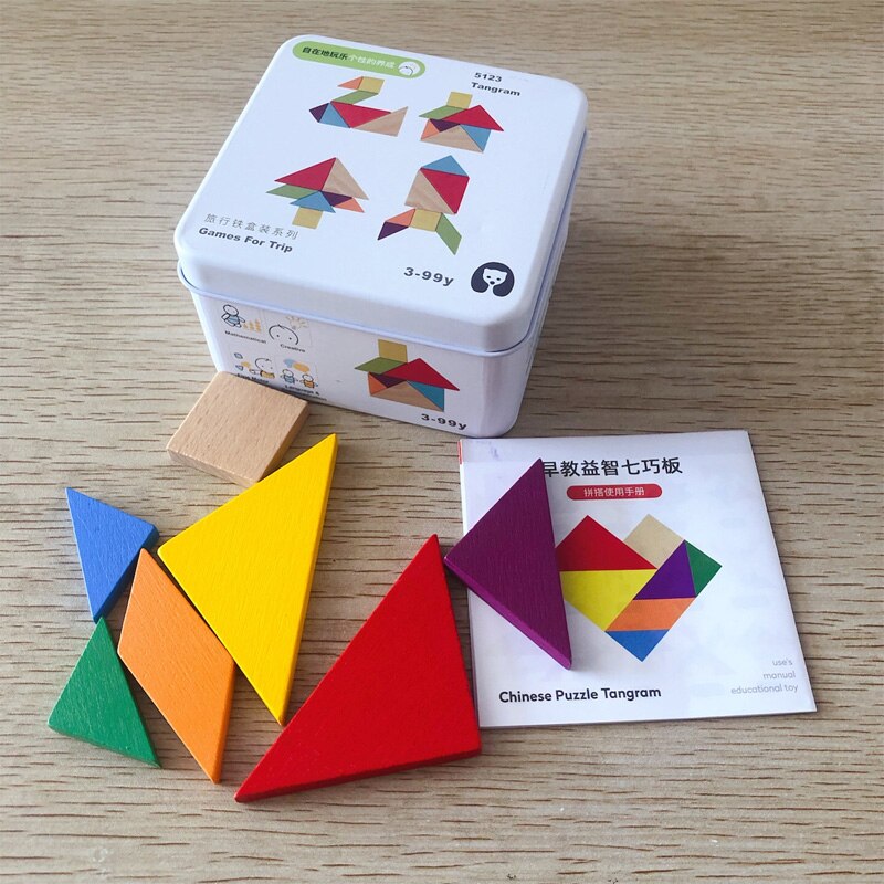 Børn træpuslespil domino tangram legetøj tidlig læring uddannelse intelligens børn interaktivt spillegetøj med detailboks