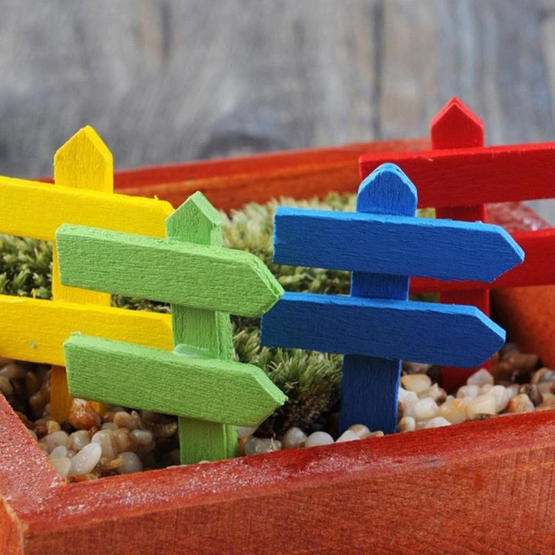 1Pcs Mini Miniatuur Houten Omheining Wegwijzer Ambachtelijke Tuin Decor Ornament Plant Pot Micro Landschap Bonsai