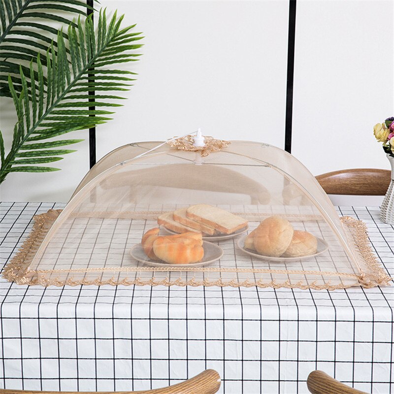 70/80cm store husholdningsprodukter paraplybetræk picnic grillfest anti myg fluesikker nettet til køkkenbordet: Et guldrektangel