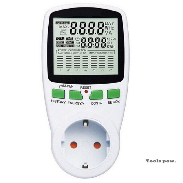 Ac intelligent energi strømmåler wattmeter stik eu us fr  uk 0.5w spænding strøm frekvens el monitor eu/us/dk stik
