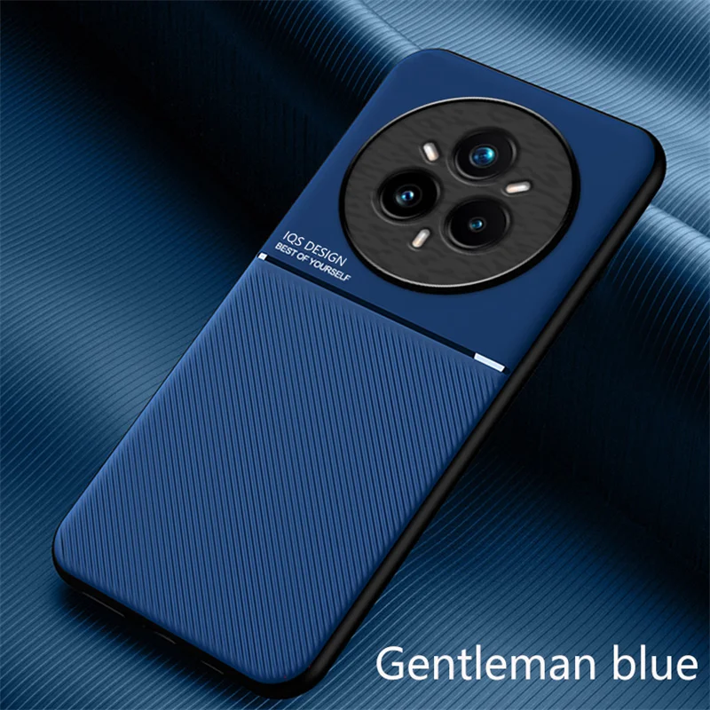 Voor Realme 14 Pro Plus 5g Case Luxe Zacht Leer Telefoon Gevallen voor Realme 14 pro plus Auto magnetische Houder Cover: Blauw
