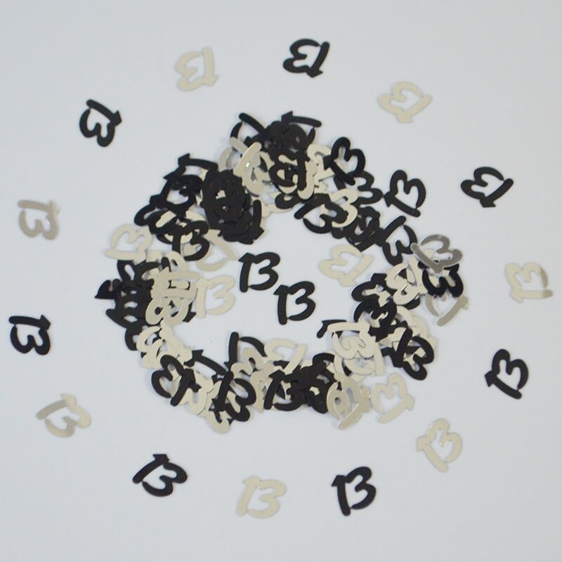 Kids Girls 13th BIRTHDAY PARTY Table Decoration Scatters Sparkle Glitz Digital Metallic CONFETTI Supplies: BLACK SILVER