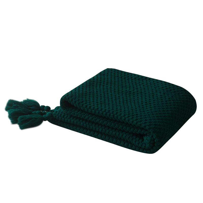 Draad Deken Met Kwastje Effen Beige Grijs Koffie Gooi Deken Voor Bed Sofa Thuis Textiel Mode Cape 130X170cm Gebreide Tapijt: Dark Green