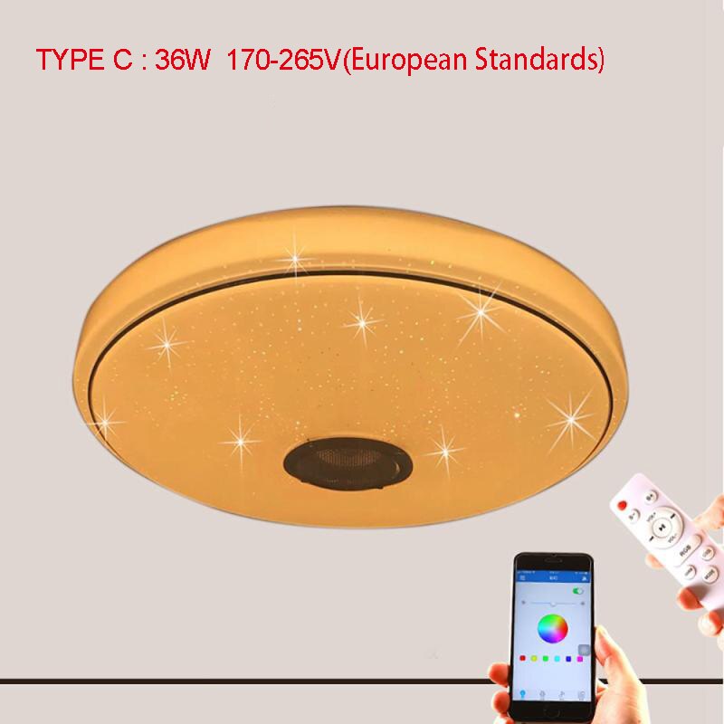 Smart LED APP + Remote Control Bluetooth Speaker with RGB Dimmable Ceiling Light Panel Lamp Loundspeaker Player For Kids Bedroom: 36W star