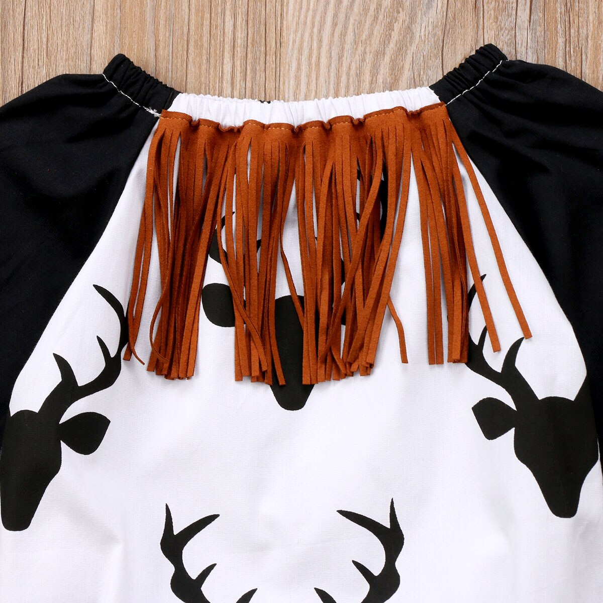 Emmababy XMAS Bodysuit Baby Kids Girls Boy Deer Printed Tassel Bodysuit Jumpsuit Long Sleeve Clothes