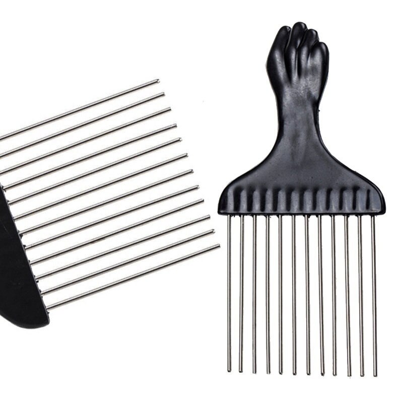 Peine africano de Metal, peine Afro, puño negro