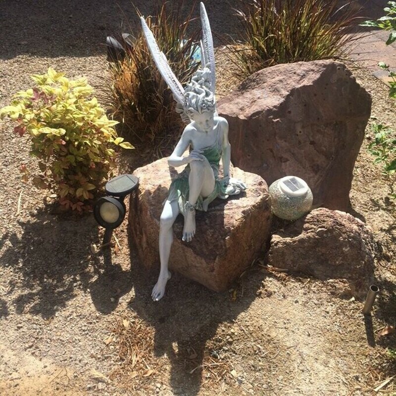 Estatua de resina con decoración de Jardín de hadas de flores para decoración de jardín, estatua de hada sentado, accesorios de decoración de escritorio, elfo,
