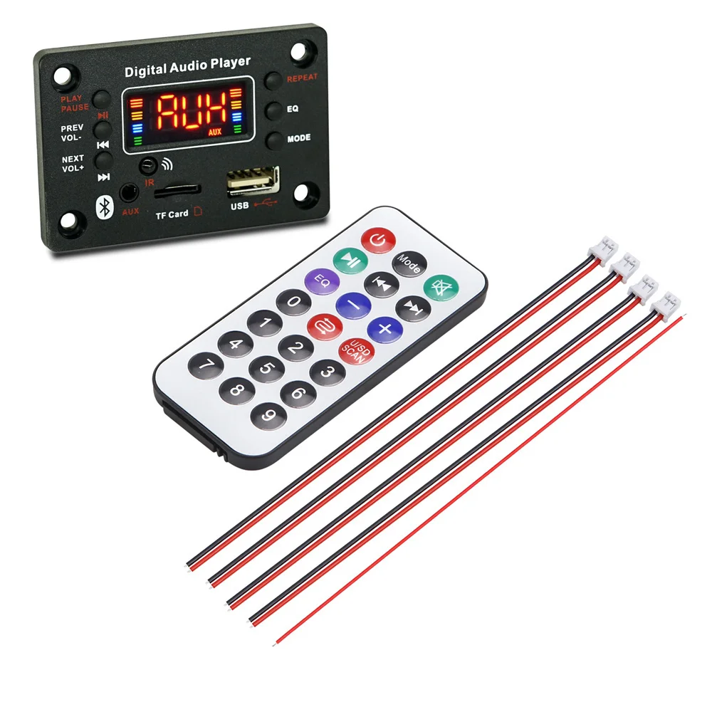 12V MP3 Decoder Board Bluetooth5.0 Car MP3 Player USB Recording Module FM AUX Radio For Speaker Handsfree: black