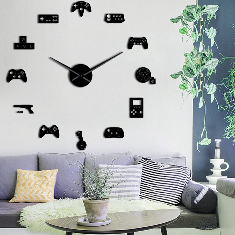 Newest Game Controller Video Diy Giant Wall Clock Game Joysticks Stickers Gamer Wall Art Video Gaming Signs Boy Bedroom Game Roo